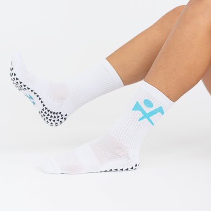 Unisex Sport Crew Grip Socks – Triangle Pattern White